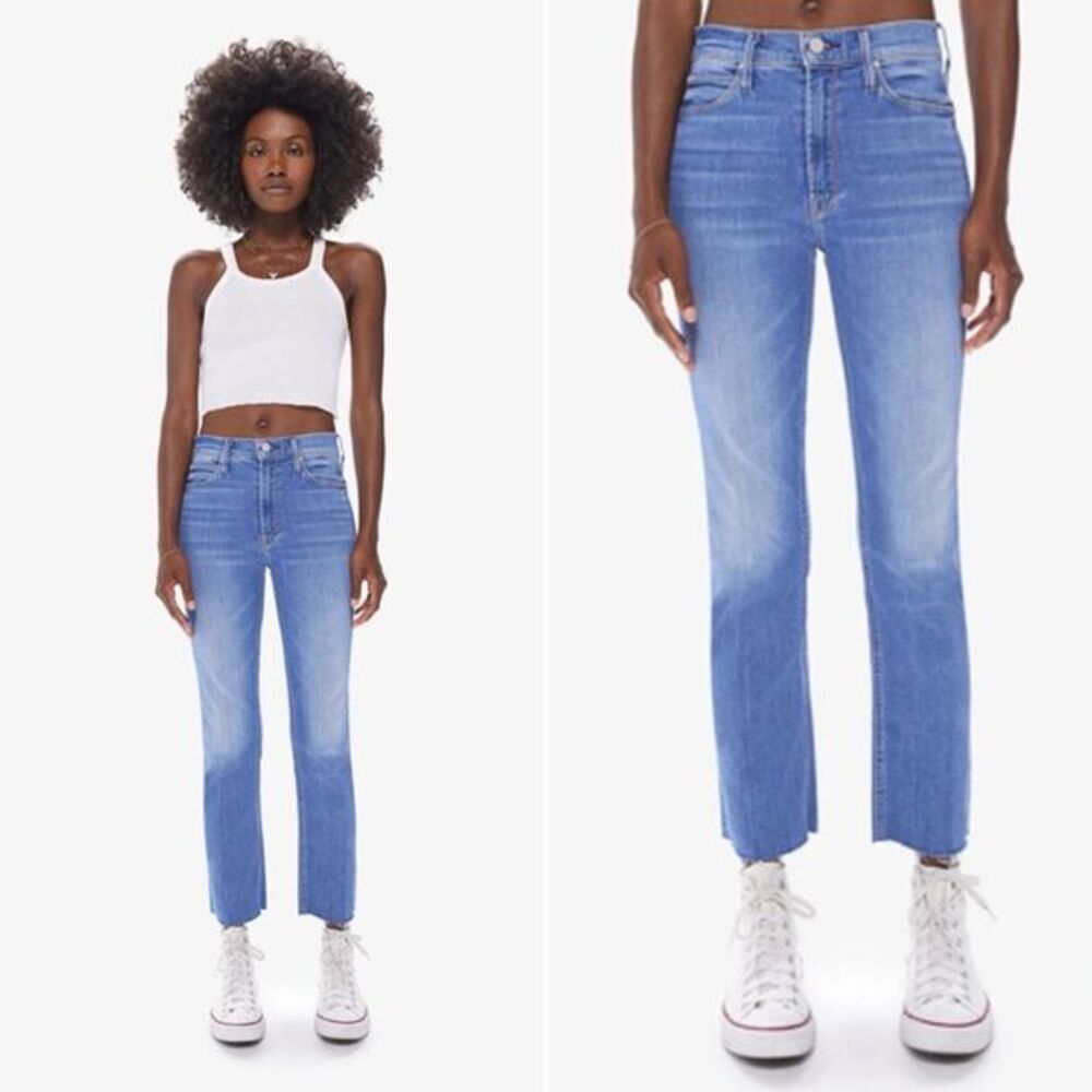 MOTHER Mid Rise Dazzler Ankle Fray Jeans in Birds of Paradise Wash Size 31